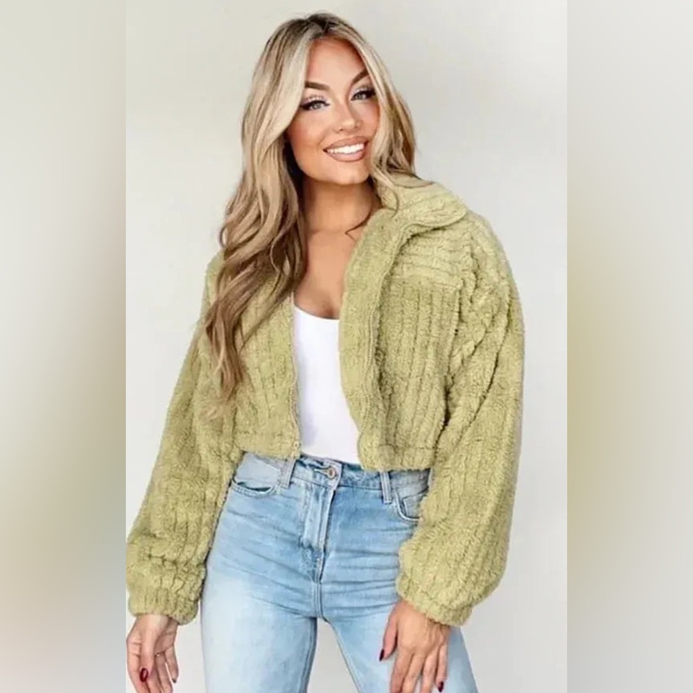 LONG SLEEVE ZIP UP HOGH COLLAR CROPPED JACKET